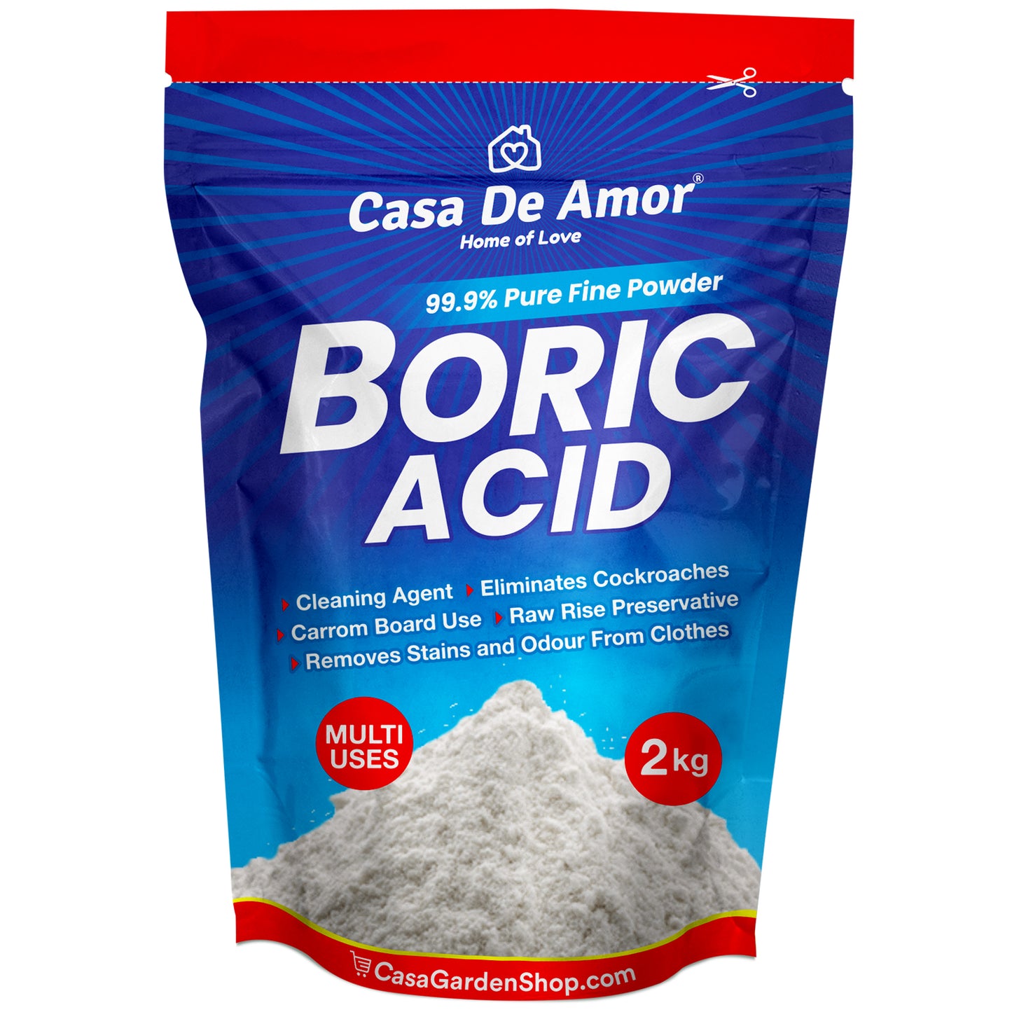 Casa De Amor Boric Acid - 99.9% Pure Fine Powder- Highly Effective for Removing Pests Cockroaches, Ants, Silverfishes, Rice Preservative, Anhydrous