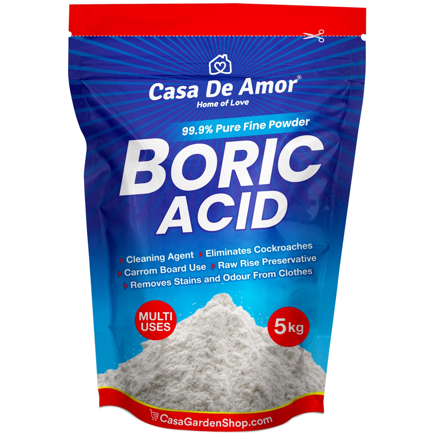 Casa De Amor Boric Acid - 99.9% Pure Fine Powder- Highly Effective for Removing Pests Cockroaches, Ants, Silverfishes, Rice Preservative, Anhydrous