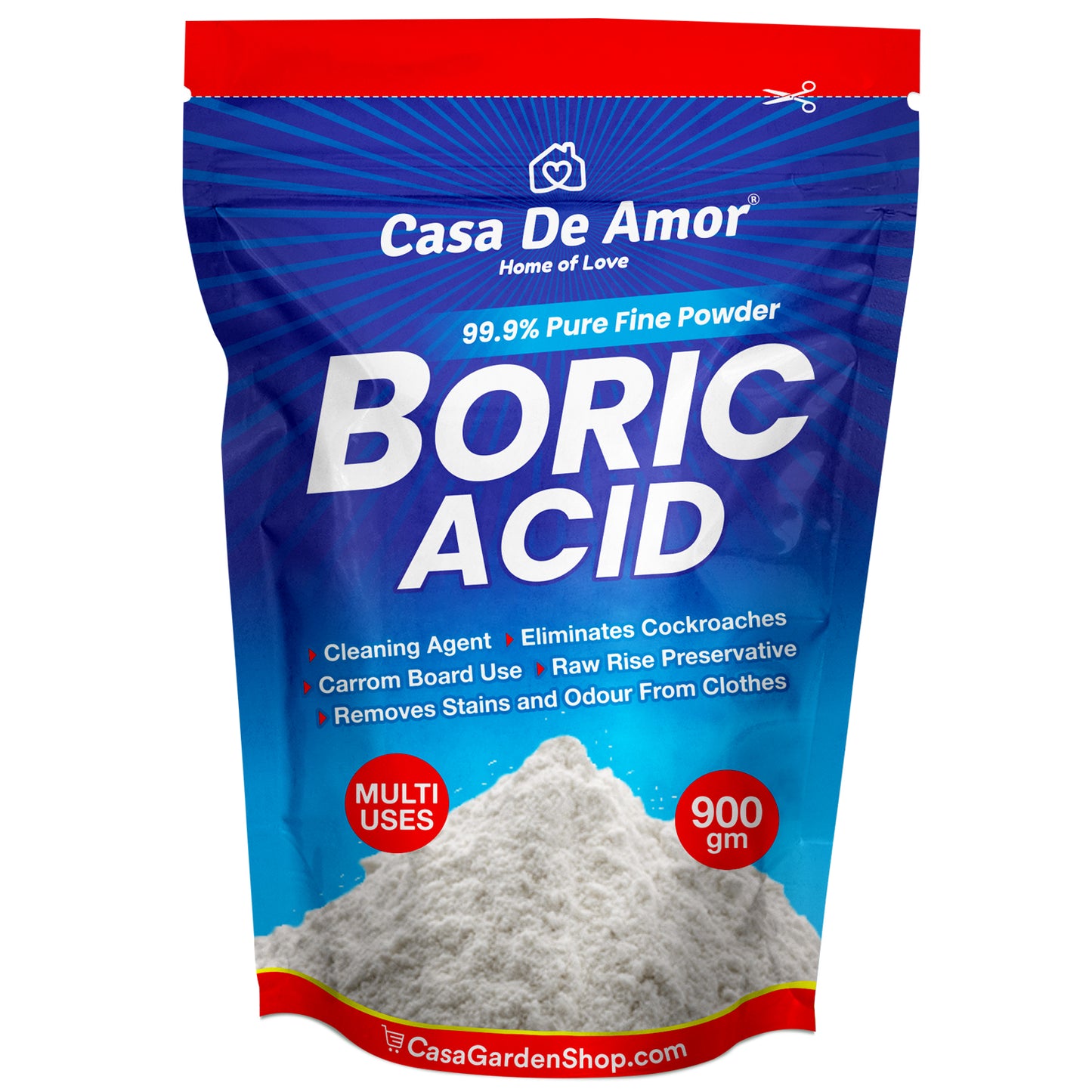 Casa De Amor Boric Acid - 99.9% Pure Fine Powder- Highly Effective for Removing Pests Cockroaches, Ants, Silverfishes, Rice Preservative, Anhydrous