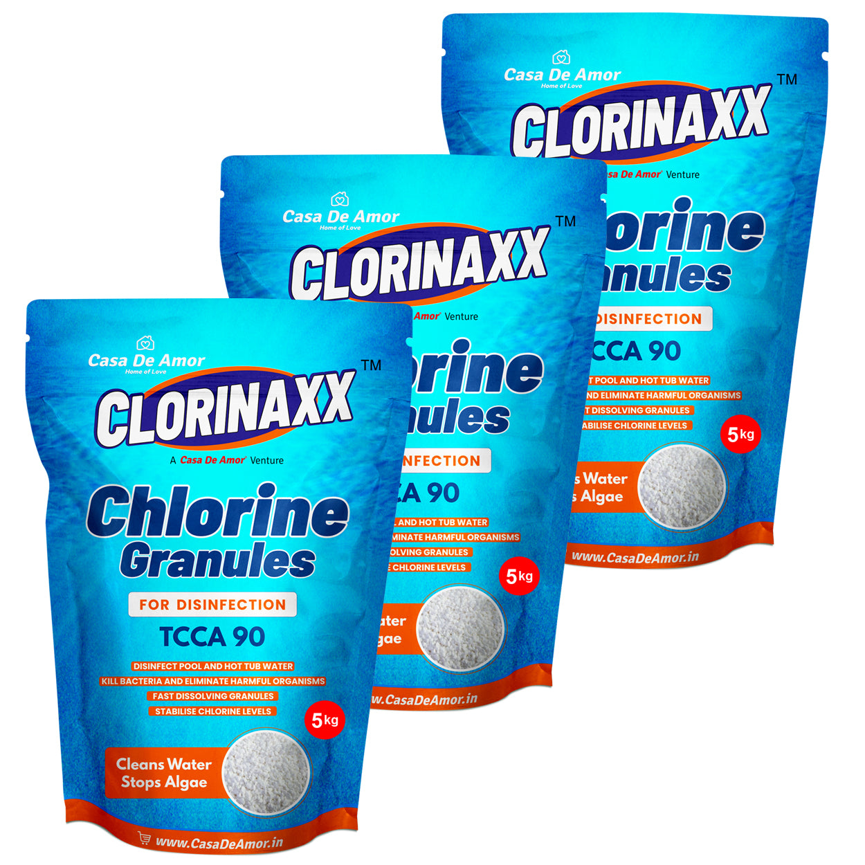 Casa De Amor Clorinaxx Swimming Pool Water Purifier Chlorine TCCA 90 Granules for Disinfection, Cleans Water and Stops Algae