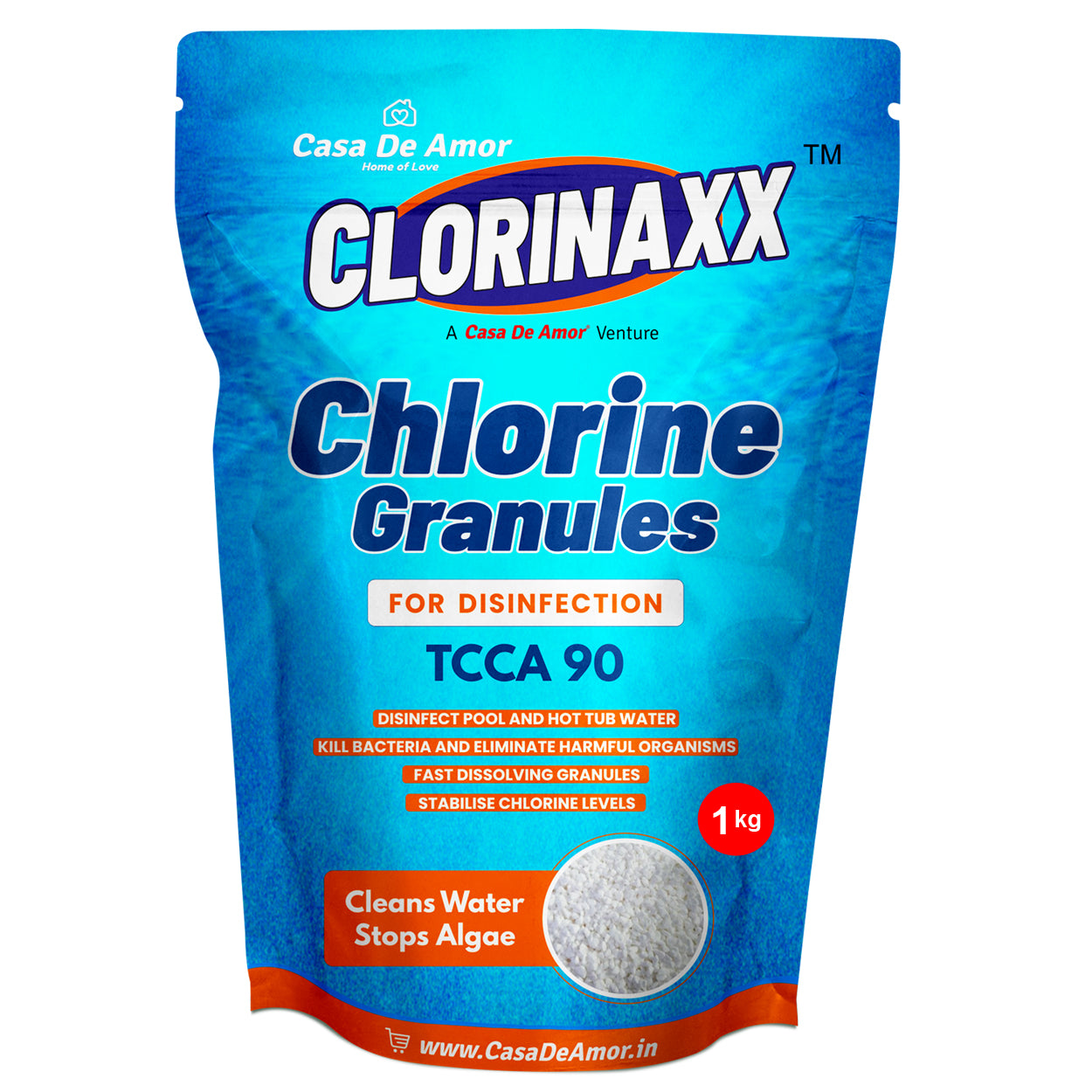 Casa De Amor Clorinaxx Swimming Pool Water Purifier Chlorine TCCA 90 Granules for Disinfection, Cleans Water and Stops Algae