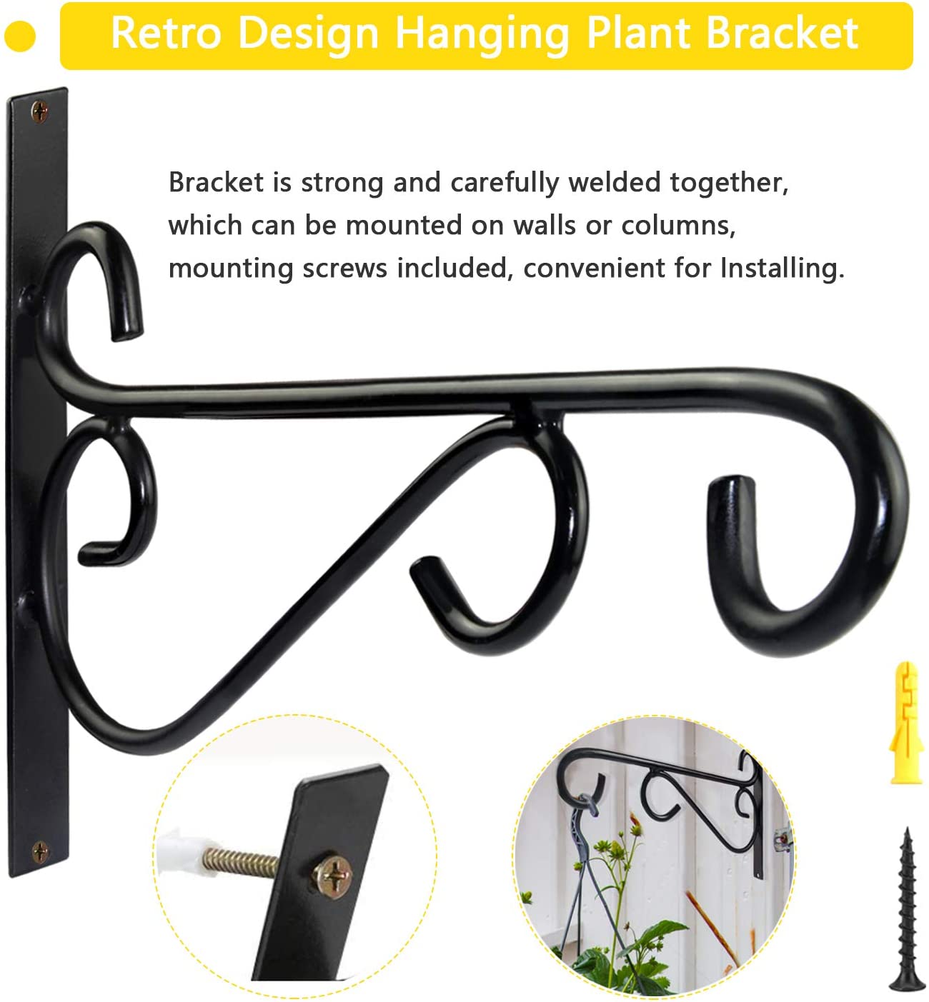 Casa De Amor Plant Hanger Brackets Wall Mounted-Metal Hooks for Flower Planter Bird Feeder Wind Chimes