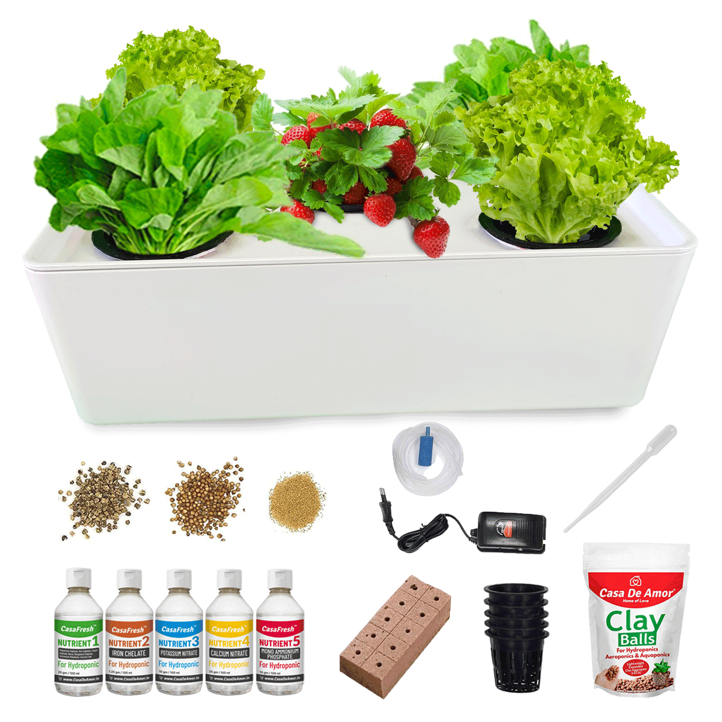 CasaFresh Hydroponic System Growing Kit for 5 Plants Herb Garden Starter Set - Beginners Hydroponic System- Reusable for Indoor/Outdoor hydroponics, Seeds Included