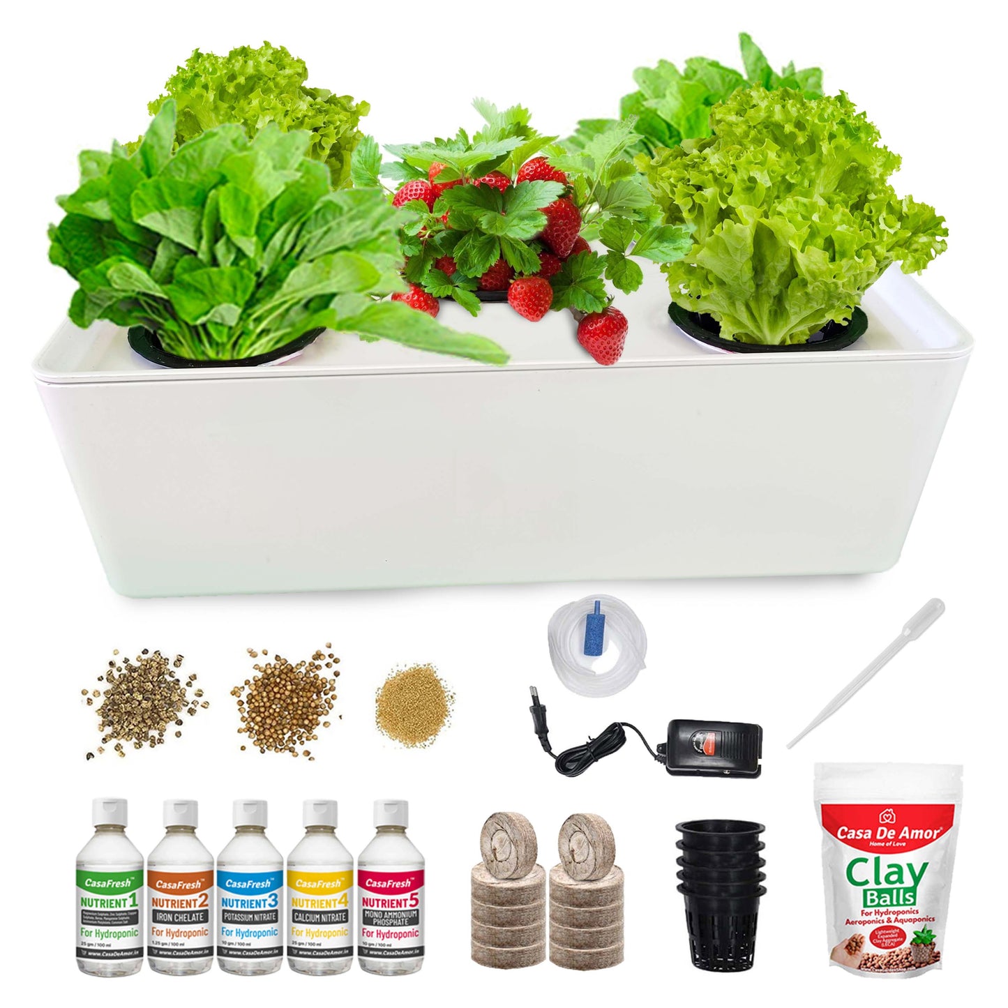 CasaFresh Hydroponic System Growing Kit for 5 Plants Herb Garden Starter Set - Beginners Hydroponic System- Reusable for Indoor/Outdoor hydroponics, Seeds Included