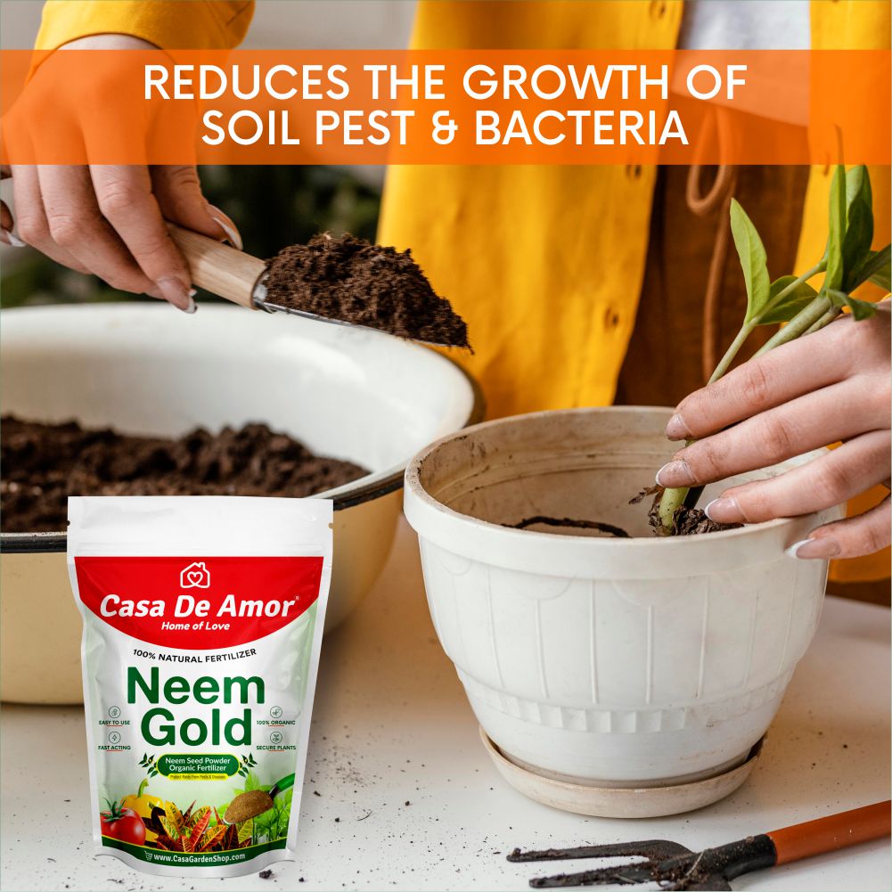 Casa De Amor Organic Vermicompost Fertilizer for Plants (5 Kg) & Neem Seeds Powder Organic Fertilizer and Pest Repellent for Plants (900 Gm) Combo