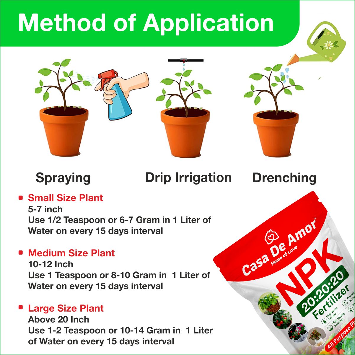 Casa De Amor NPK 20 20 20 Fertilizer for Plants and Gardening Complete Plant Food, Growth Boost and Flowering