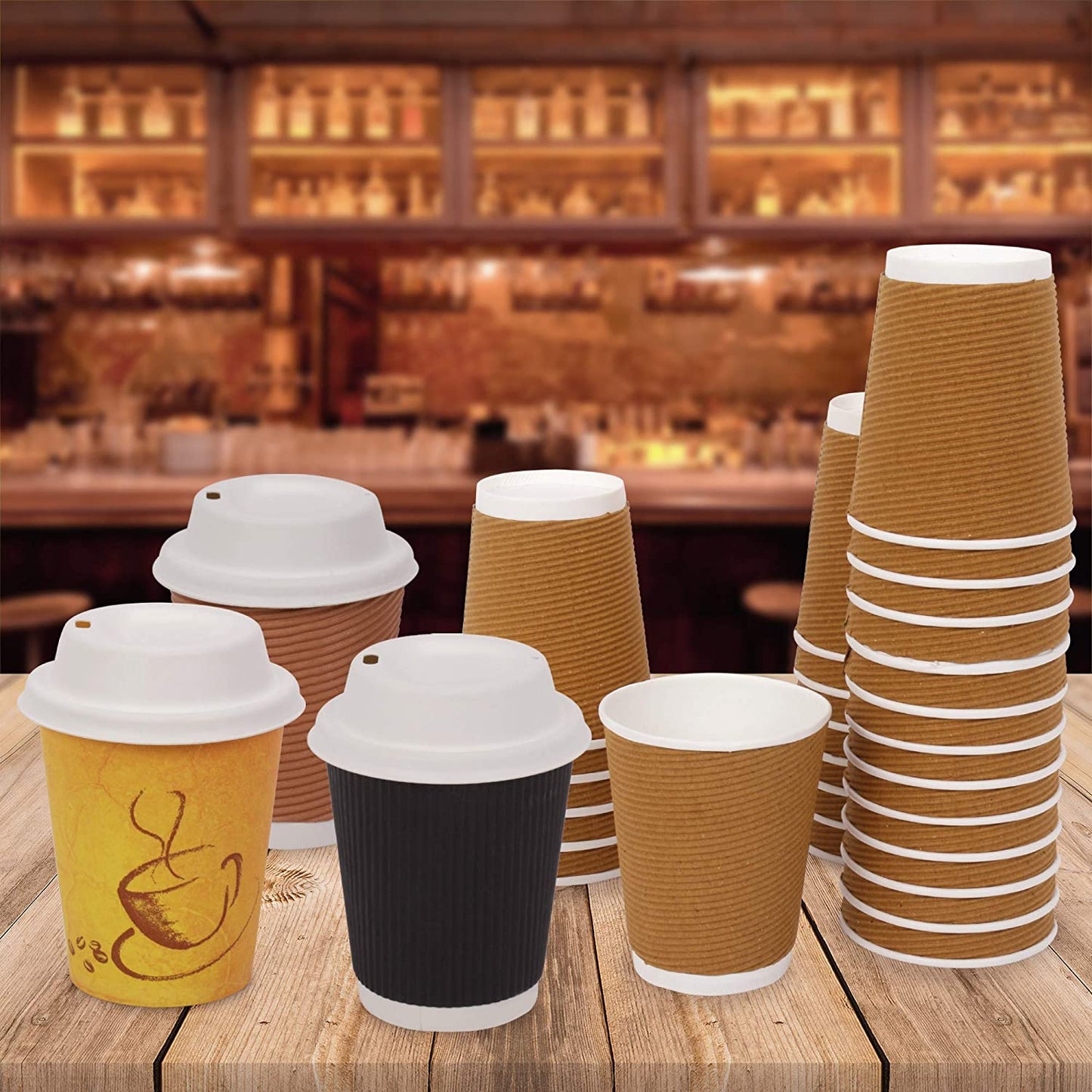 Ripple Paper Disposable Tea / Coffee Cups, 150 ml - Brown (Pack of 50)