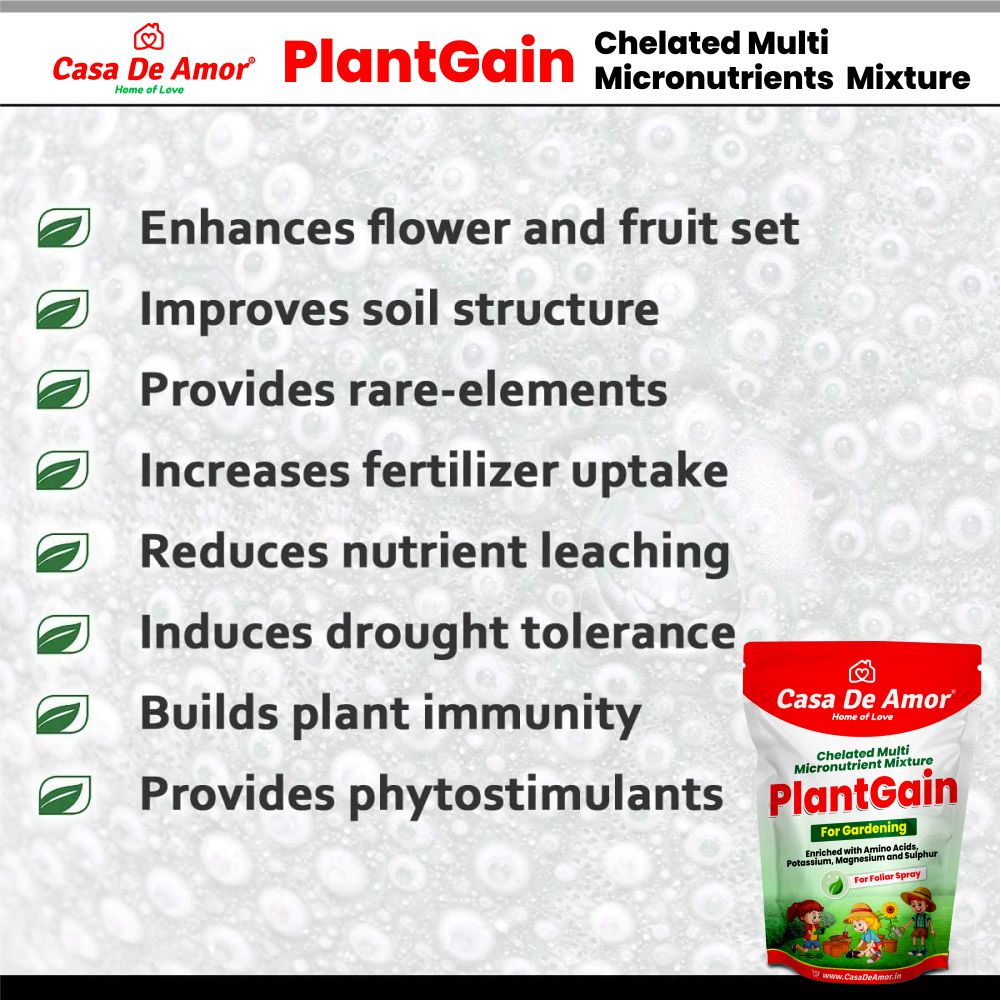 Casa De Amor Plant Gain Chelated Multi Micronutrient Mixture, Foliar Spray for All Plants, Boosts Photosynthesis and Corrects Common Yellowing