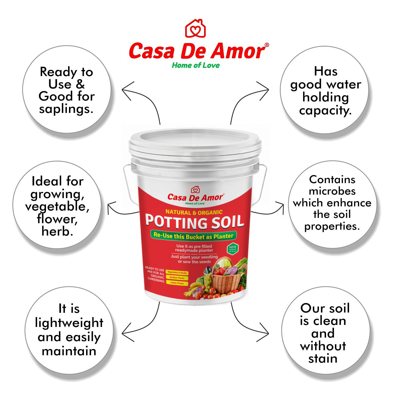 Casa De Amor Organic Potting Soil 7 Kg with Free Planter