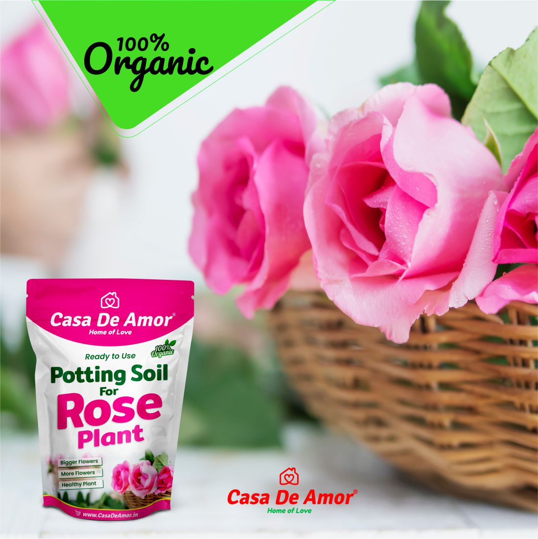 Casa De Amor Rose Potting Soil Mix, Ready to Use for Potting, Repotting and Topup for Rose Plants, 100% Organic