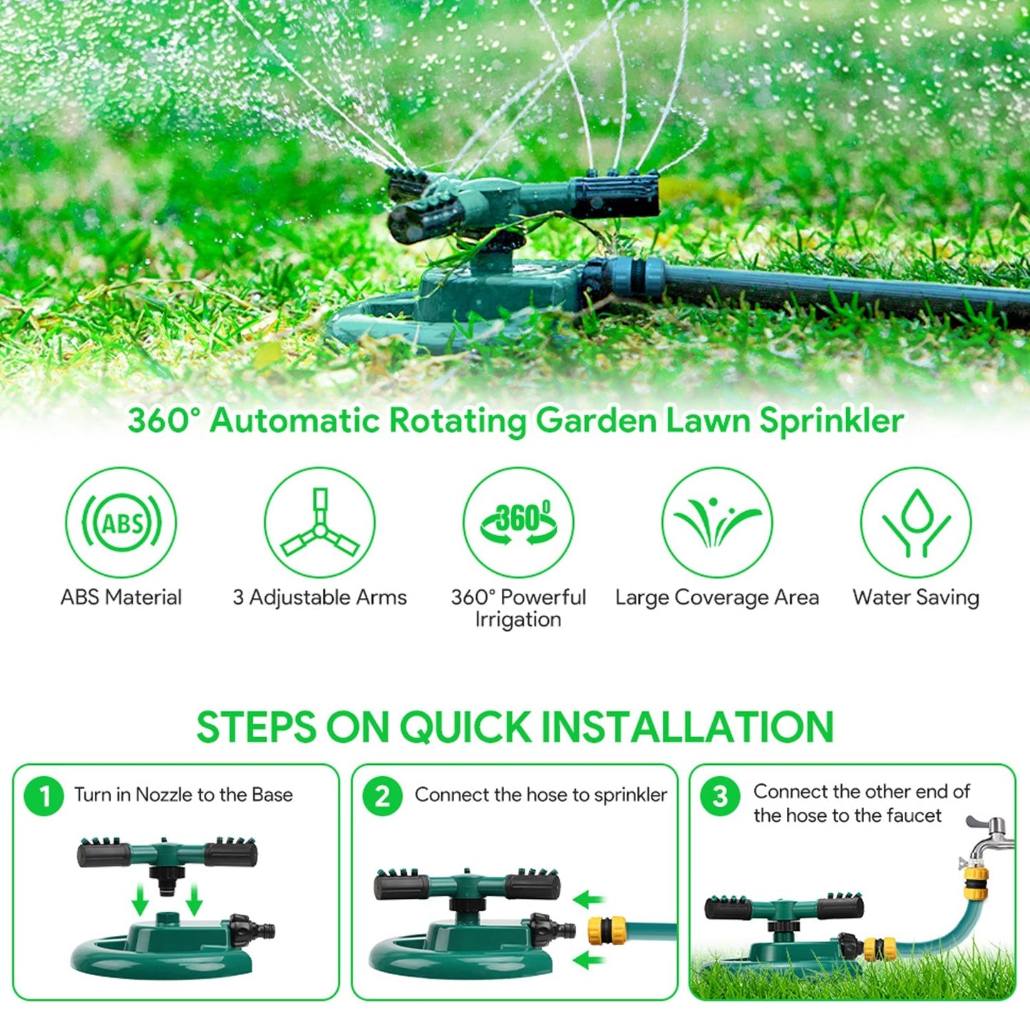 Casa De Amor Water Sprinkler for Plants 360 Degree Sprayer, Green