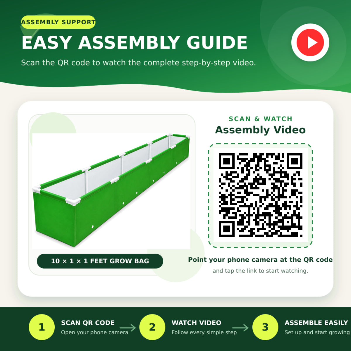 Casa De Amor HDPE UV Protected 260 GSM Green Grow Bags Rectangular Suitable for Vegetable Terrace Gardening (10x1x1 Feet, Pack of 1)