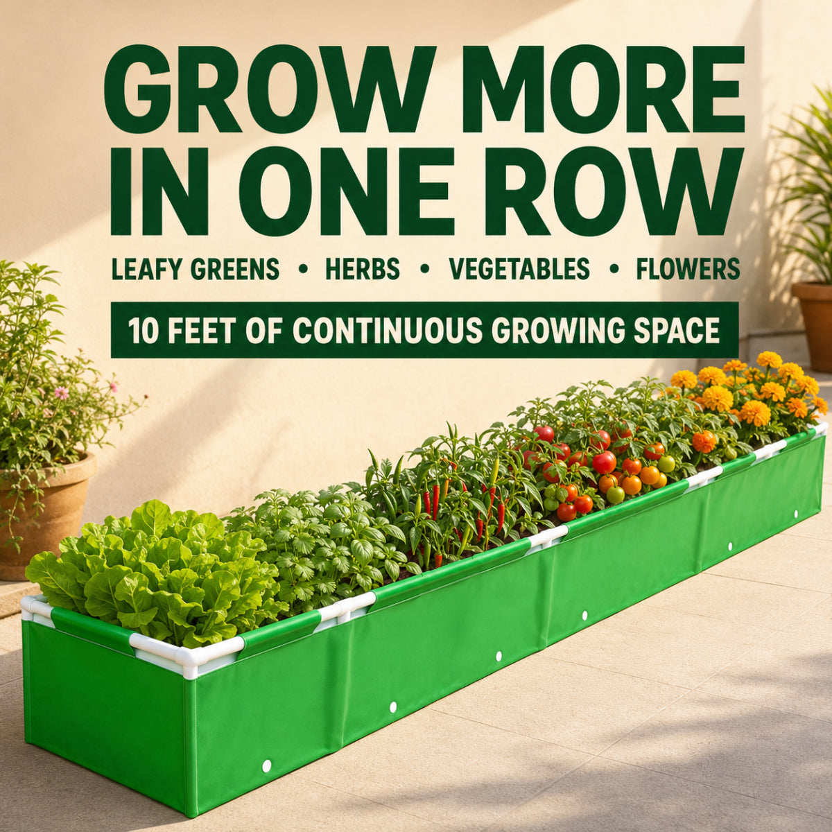 Casa De Amor HDPE UV Protected 260 GSM Green Grow Bags Rectangular Suitable for Vegetable Terrace Gardening (10x1x1 Feet, Pack of 1)