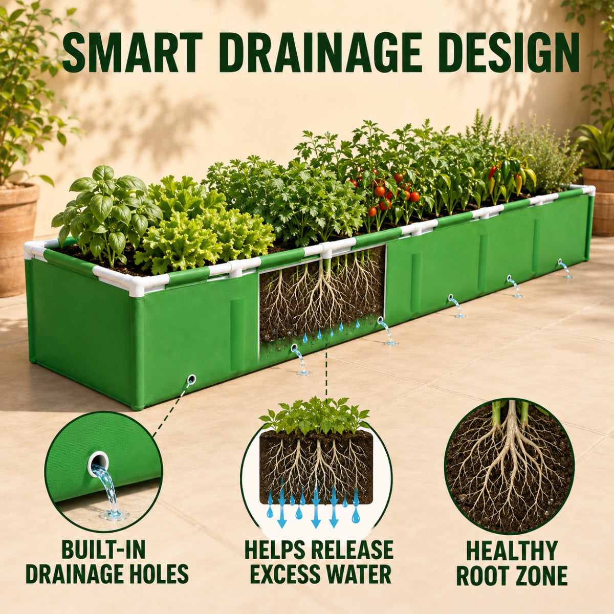 Casa De Amor HDPE UV Protected 260 GSM Green Grow Bags Rectangular Suitable for Vegetable Terrace Gardening (10x1x1 Feet, Pack of 1)
