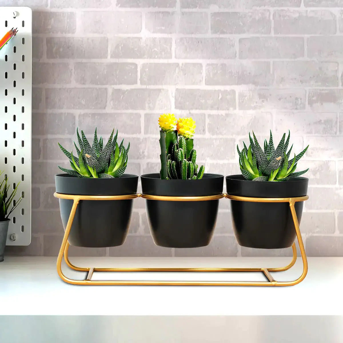 Casa De Amor Stylish Trio Tabletop Metal Planters Set with Designer Pots