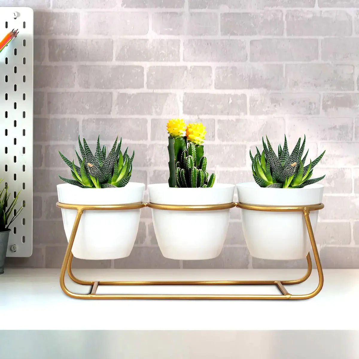 Casa De Amor Stylish Trio Tabletop Metal Planters Set with Designer Pots