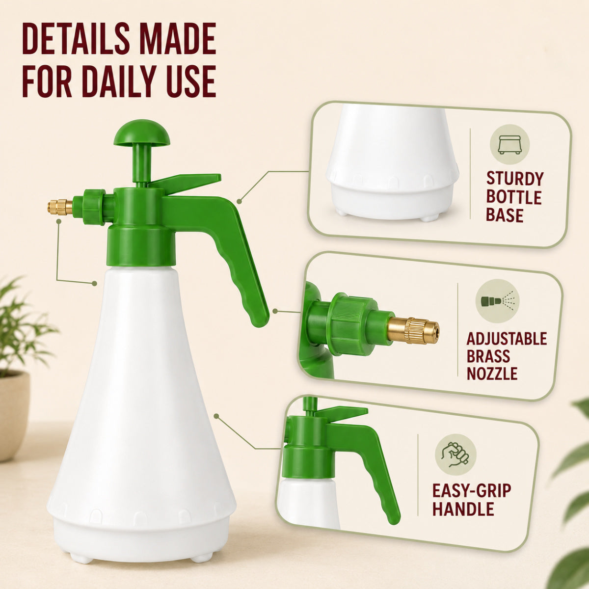 Casa De Amor 1L Pressure Spray Bottle for Plants, Efficient Garden Water Sprayer with Adjustable Mist & Jet Nozzle