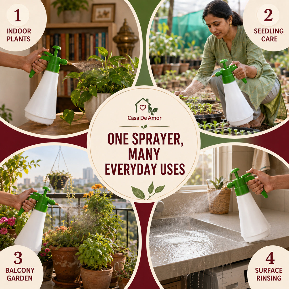 Casa De Amor 1L Pressure Spray Bottle for Plants, Efficient Garden Water Sprayer with Adjustable Mist & Jet Nozzle