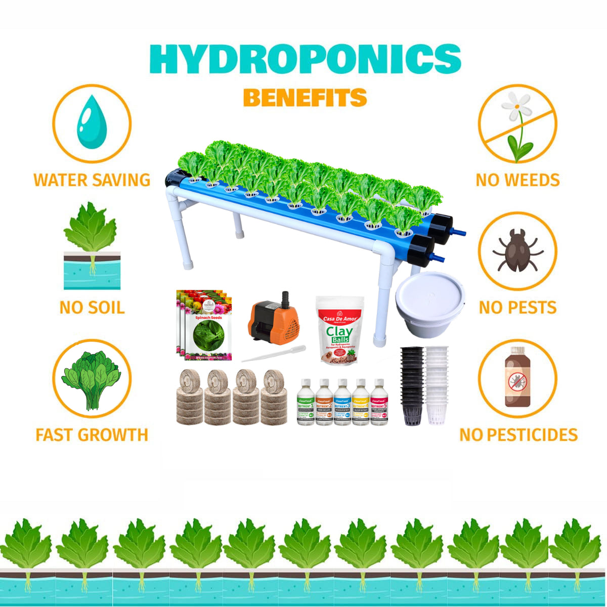 Casa De Amor Hydroponics Kit for Home- 20 Plants, Beginners Hydroponic System- Reusable for Indoor/Outdoor hydroponics, Seeds Included