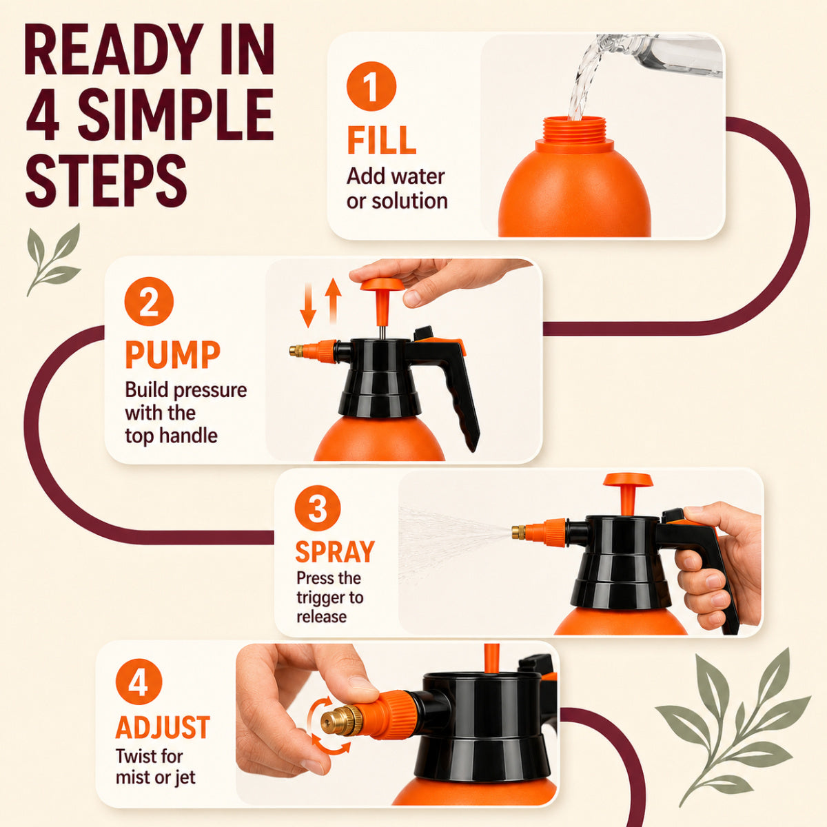 Casa De Amor 2L Spray Pump for Plants, Garden Water Sprayer with Adjustable Brass Nozzle