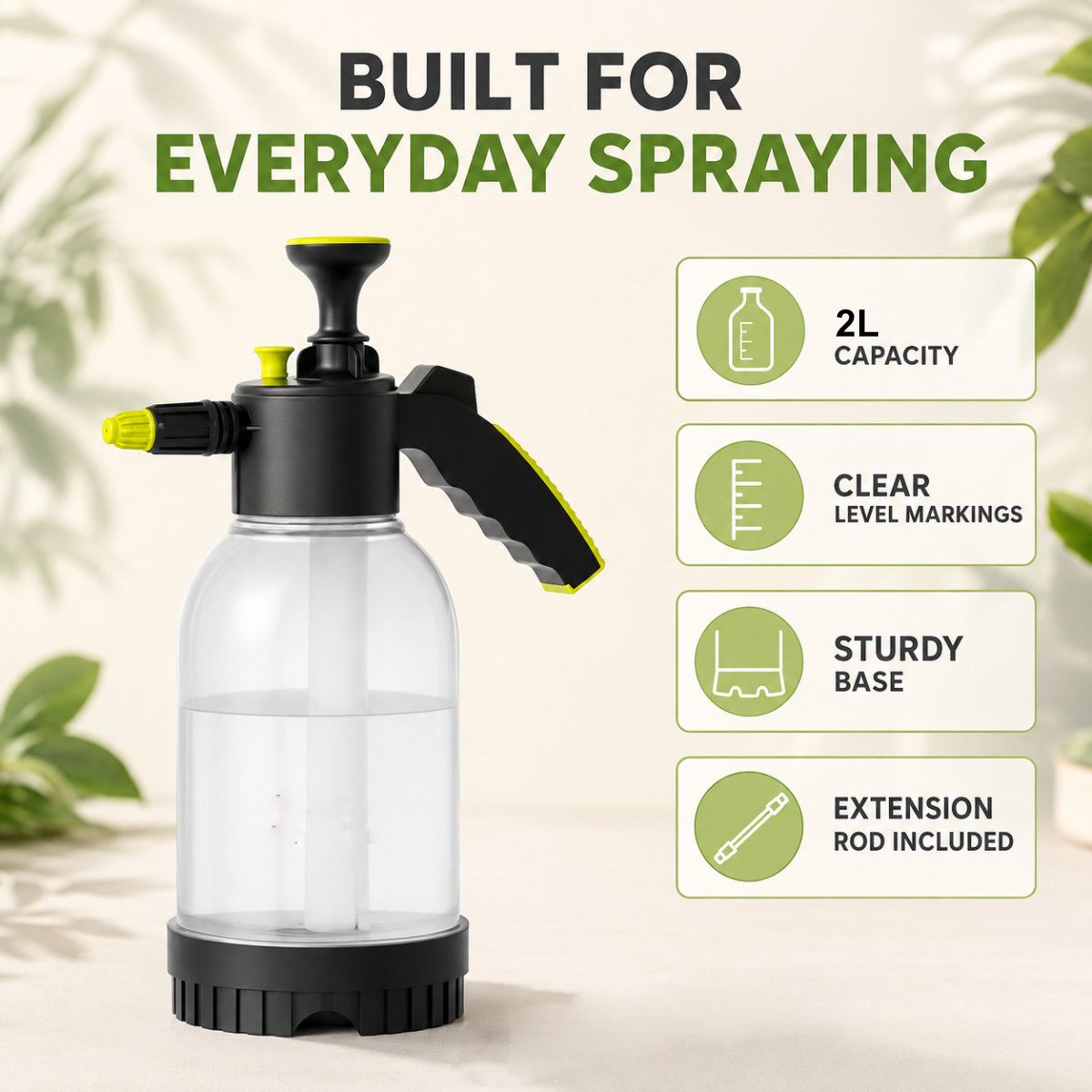 Casa De Amor 2L Pressure Spray Pump with Adjustable Nozzle, Transparent Compression Sprayer Bottle for Plants, Leak-Proof