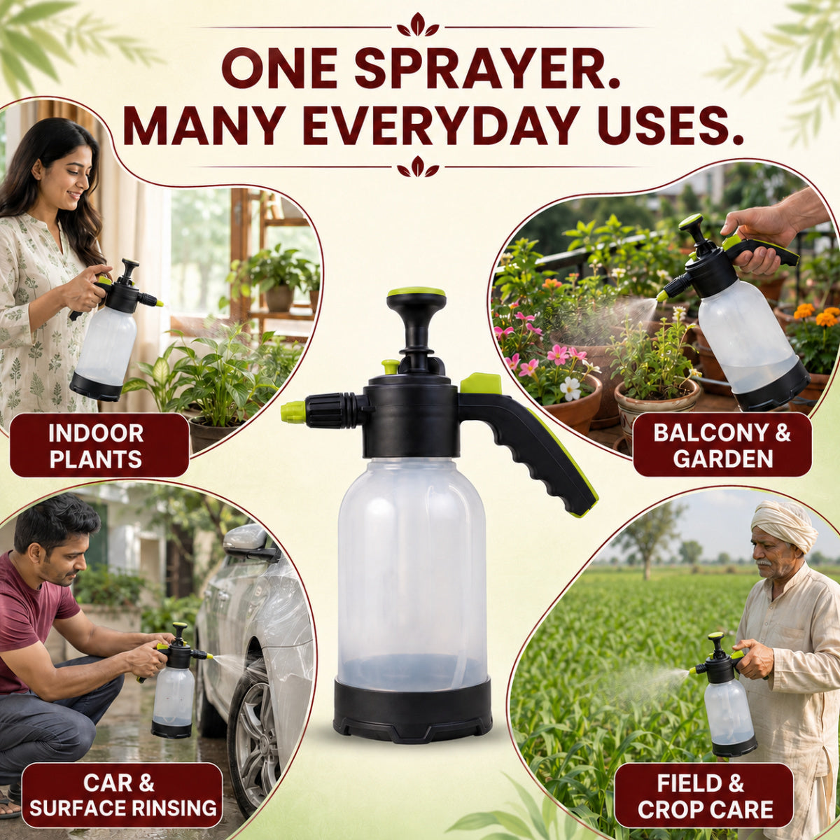 Casa De Amor 2L Pressure Spray Pump with Adjustable Nozzle, Transparent Compression Sprayer Bottle for Plants, Leak-Proof