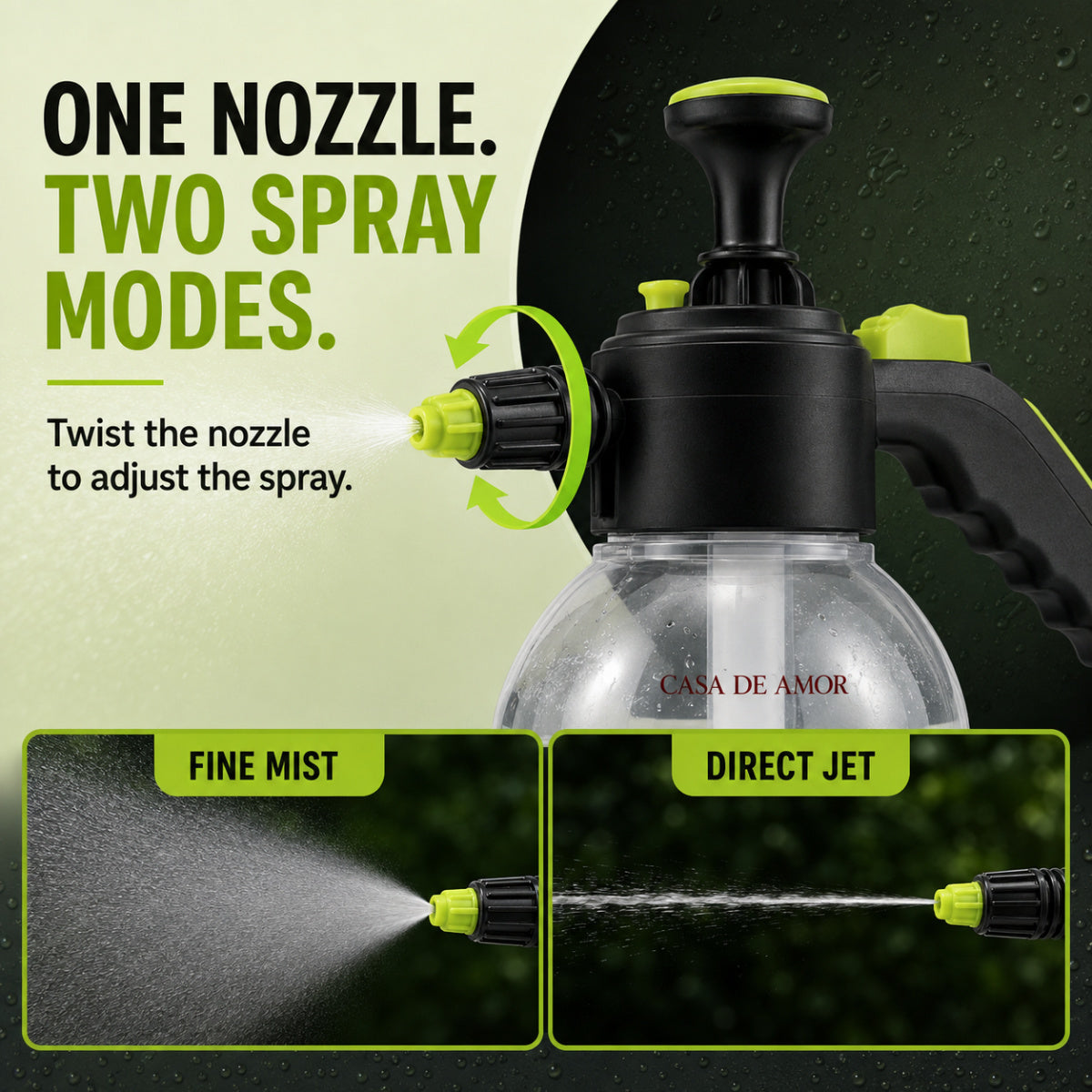 Casa De Amor 2L Pressure Spray Pump with Adjustable Nozzle, Transparent Compression Sprayer Bottle for Plants, Leak-Proof
