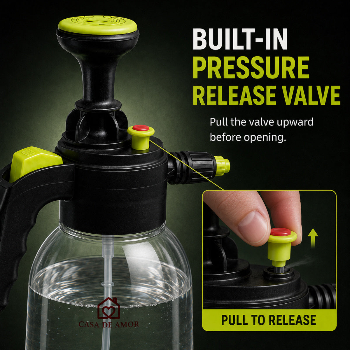 Casa De Amor 2L Pressure Spray Pump with Adjustable Nozzle, Transparent Compression Sprayer Bottle for Plants, Leak-Proof