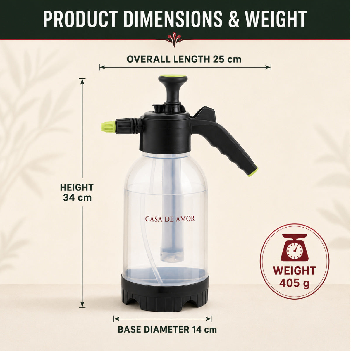 Casa De Amor 2L Pressure Spray Pump with Adjustable Nozzle, Transparent Compression Sprayer Bottle for Plants, Leak-Proof