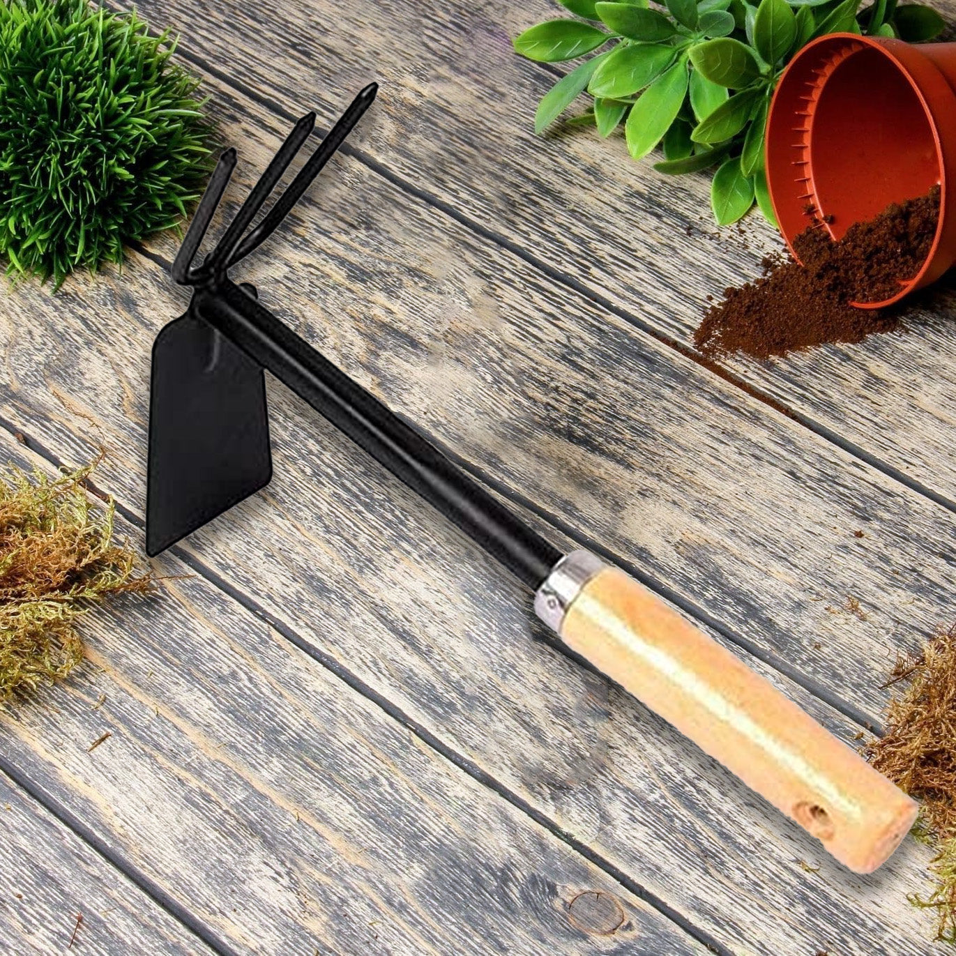 Casa De Amor Gardening Tool Double Hoe with Wooden Handle | 2 in 1 Garden Tool