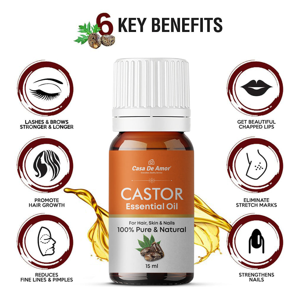 Casa De Amor Natural Cold Pressed Castor Oil for Hair Growth and Skin Care, Eyebrow- 15 ml
