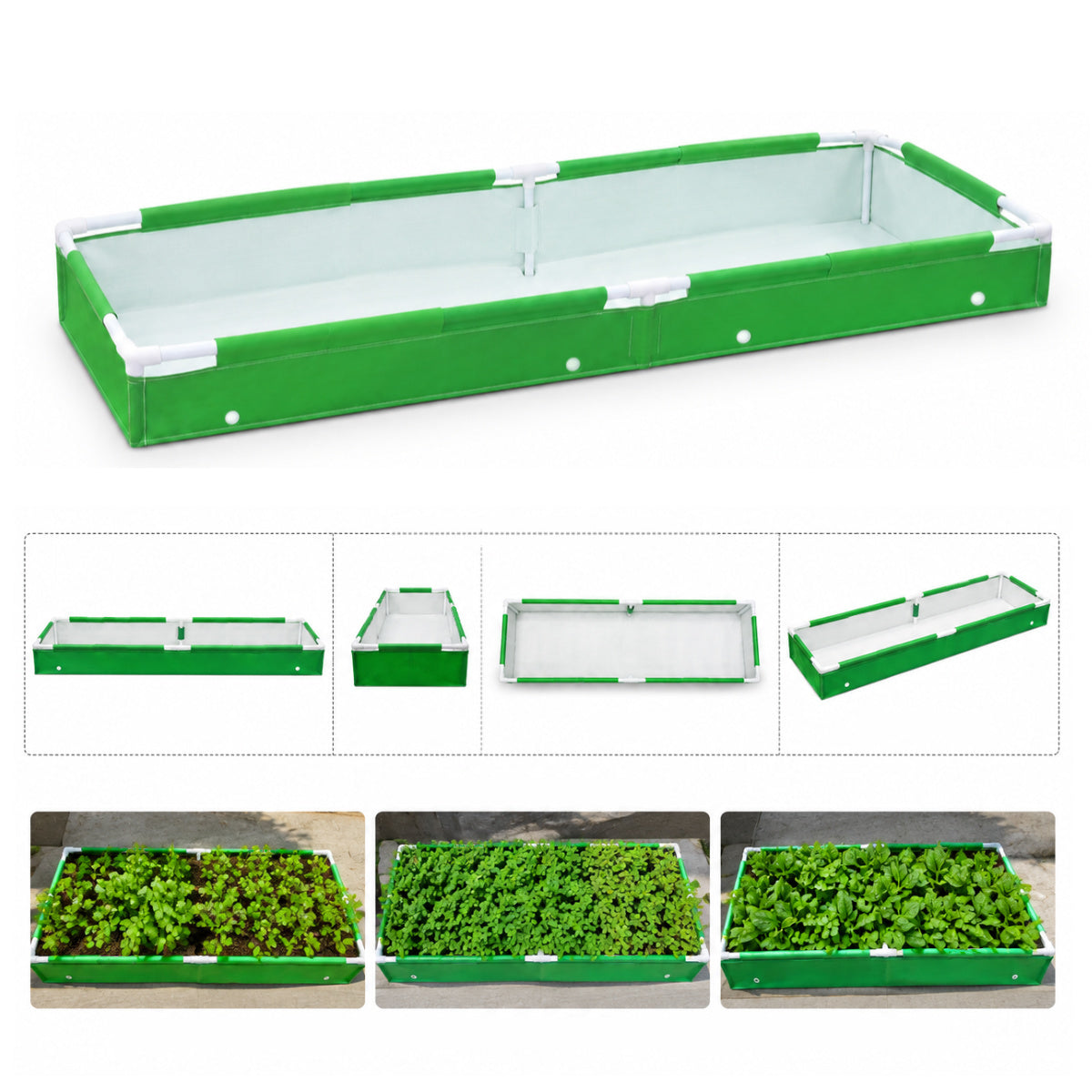Casa De Amor Rectangular HDPE Grow Bag with PVC Frame, 60 x 24 x 5 Inch, 360 GSM Raised Garden Bed for Spinach, Methi, Coriander & Leafy Greens