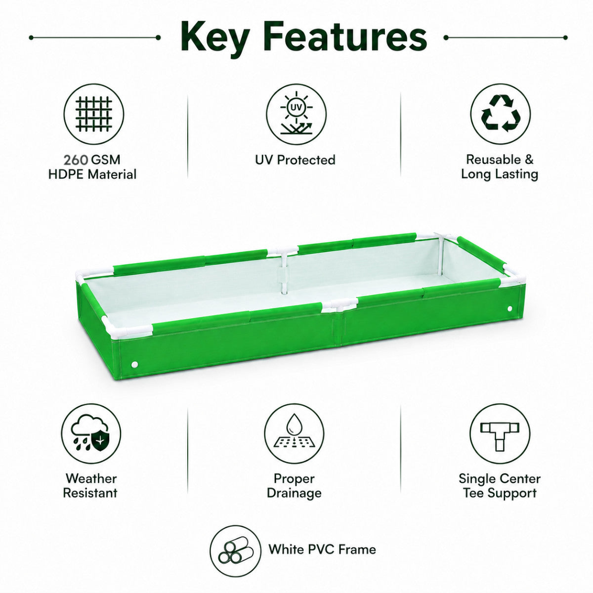 Casa De Amor Rectangular HDPE Grow Bag with PVC Frame, 60 x 24 x 5 Inch, 260 GSM Raised Garden Bed for Spinach, Methi, Coriander & Leafy Greens