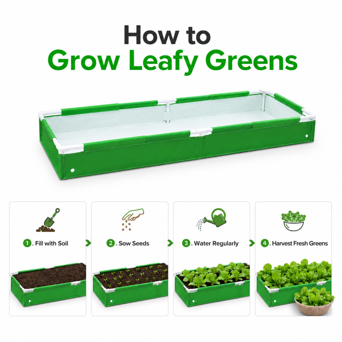 Casa De Amor Rectangular HDPE Grow Bag with PVC Frame, 60 x 24 x 5 Inch, 360 GSM Raised Garden Bed for Spinach, Methi, Coriander & Leafy Greens