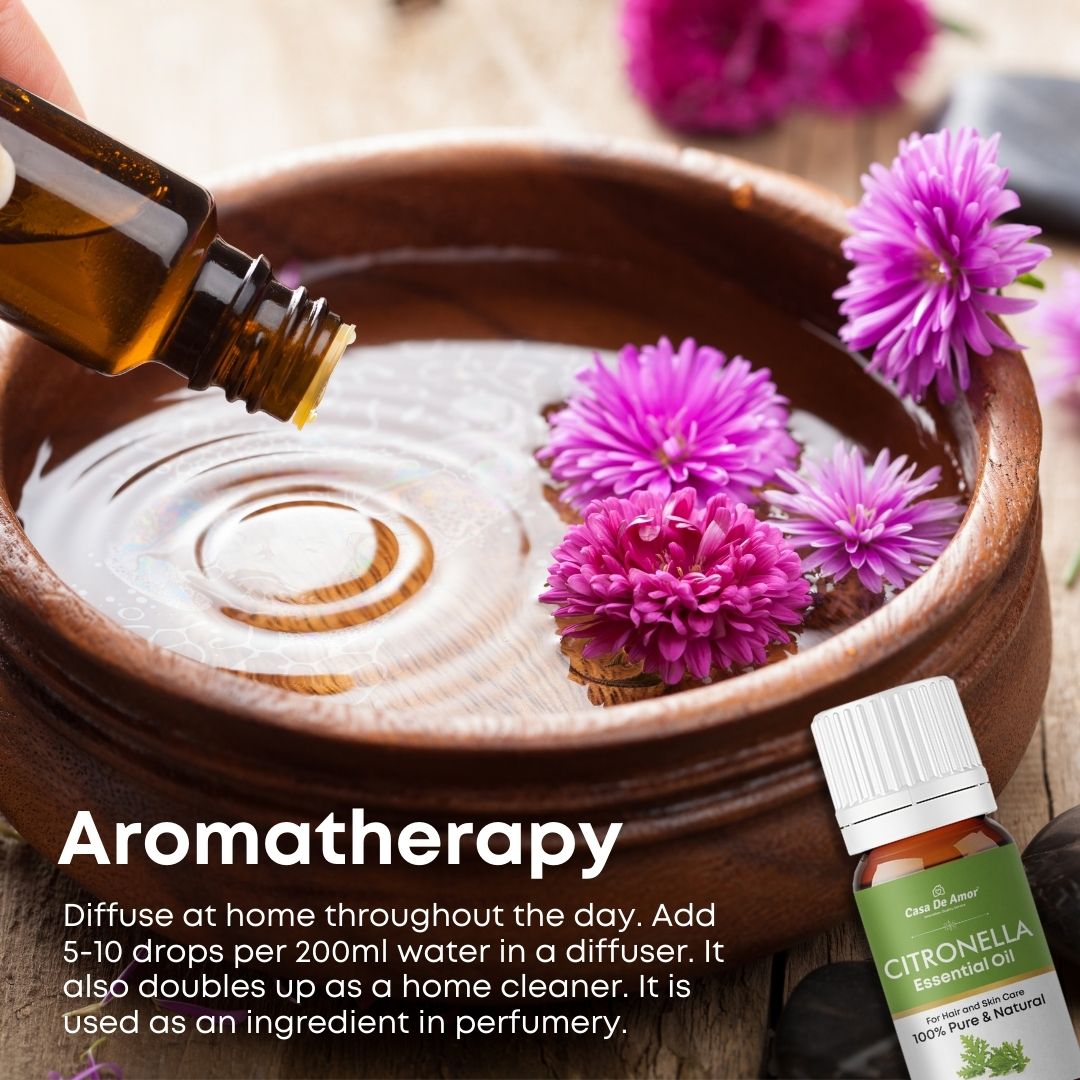 Casa De Amor Citronella Pure & Natural Essential Oil, Strengthen Hair Vitality, Mosquito Repellent (15 ml)