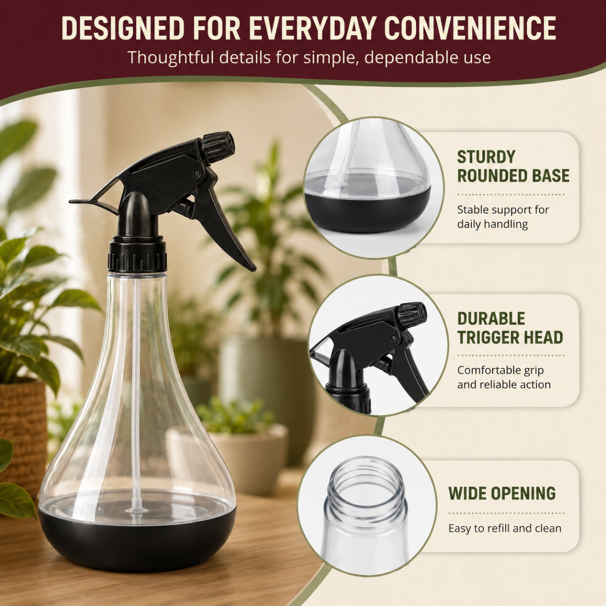 Casa De Amor 700 ml Spray Bottle for Plants, Compact Garden Water Sprayer with Adjustable Mist & Jet Nozzle