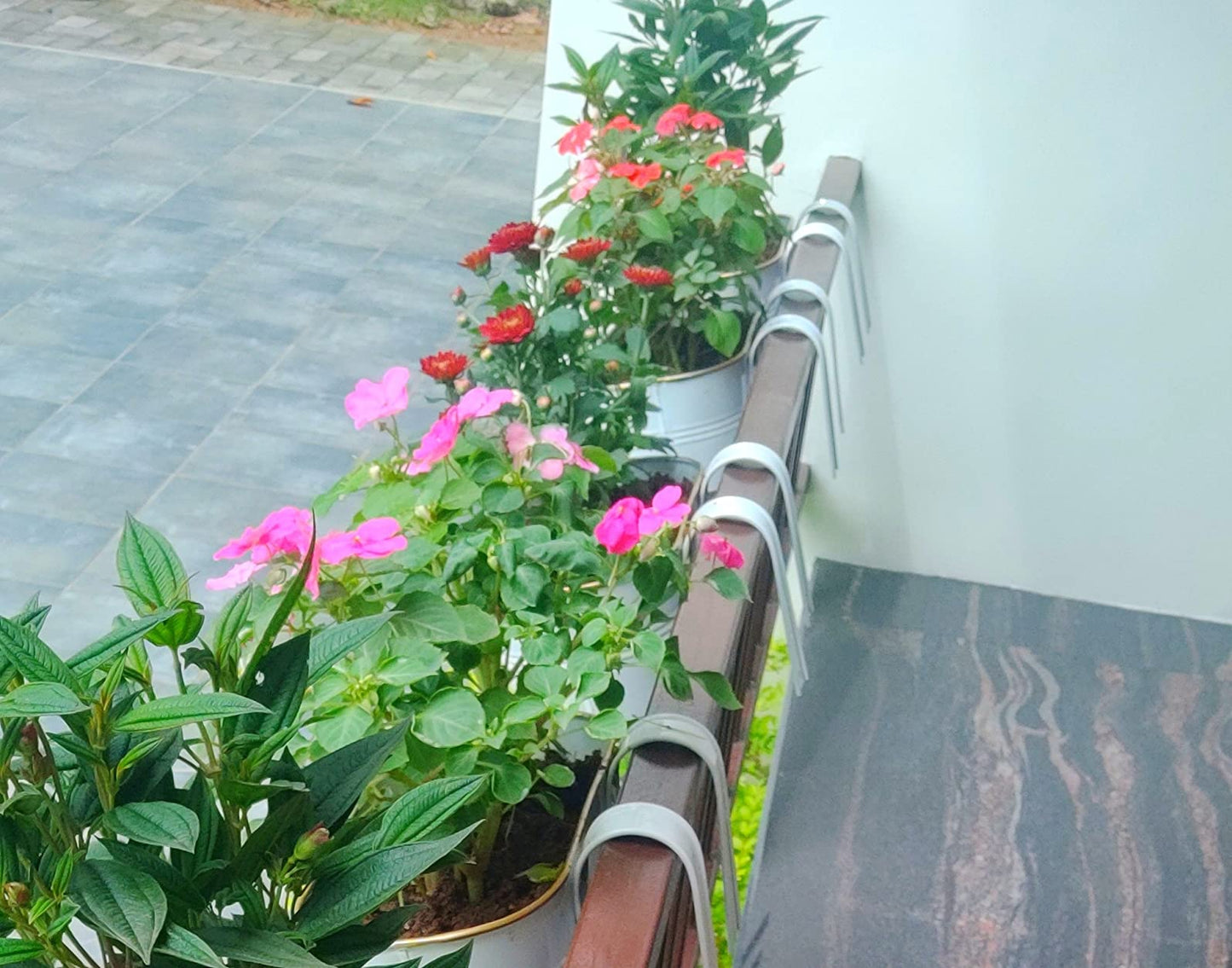 Casa De Amor Oval Rectangular Metal Plant Pots for Balcony Railing, 12 Inches (White, Set of 6)