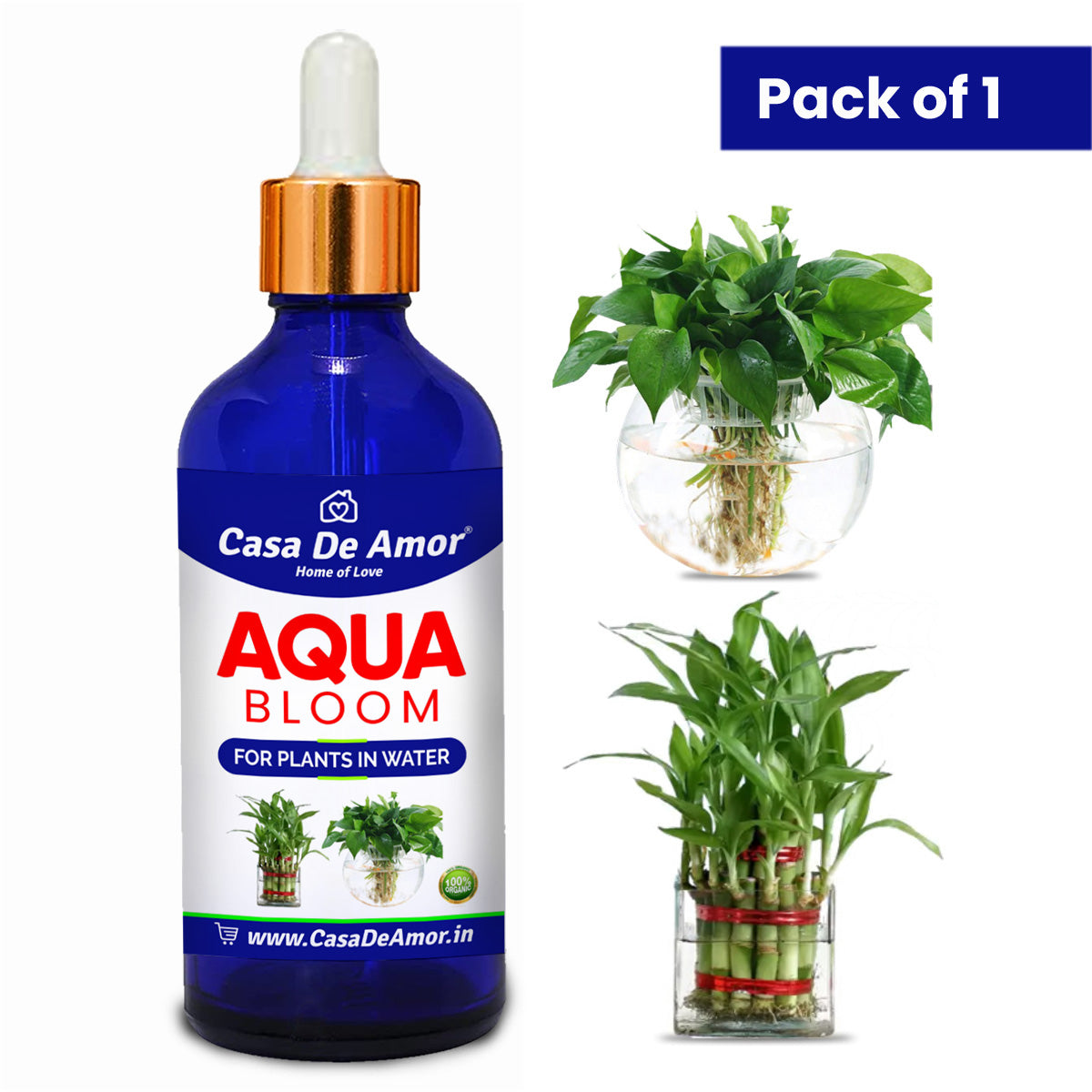 Casa De Amor- Aqua Bloom - Liquid Fertilizer for Lucky Bamboo, Money Plants & Aquatic Plants (in Water) 100 ml Premium Glass bottle with Glass dropper