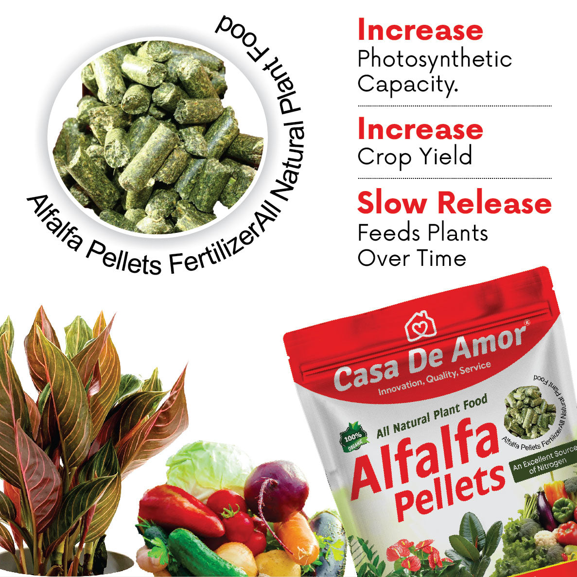 Casa De Amor Alfalfa Pellets ideal for organic gardening, mulch, hydroponics, livestock feed