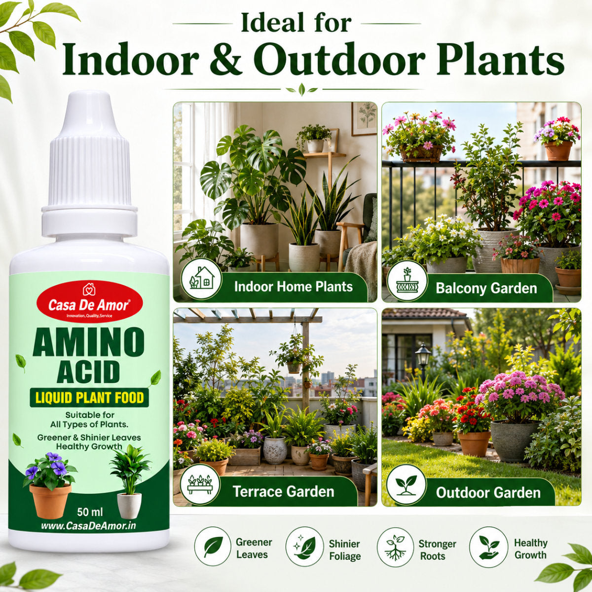Casa De Amor Amino Acid Liquid Plant Fertilizer (100 ml) for Greener Leaves, Root Support, Vegetables & Flowering Plants