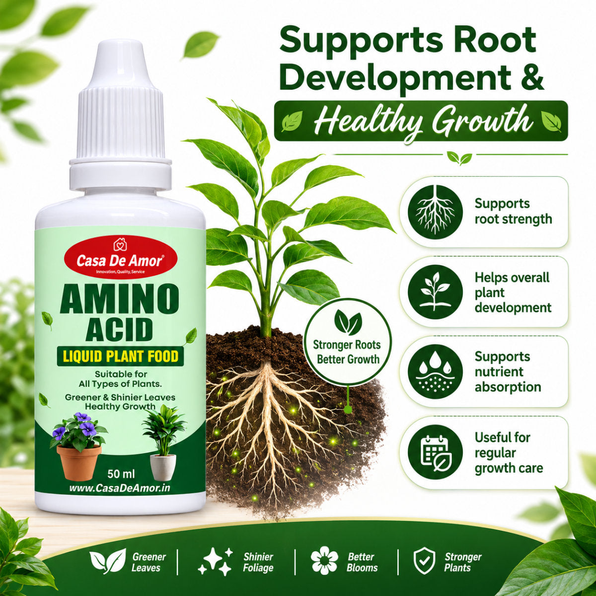 Casa De Amor Amino Acid Liquid Plant Fertilizer (100 ml) for Greener Leaves, Root Support, Vegetables & Flowering Plants