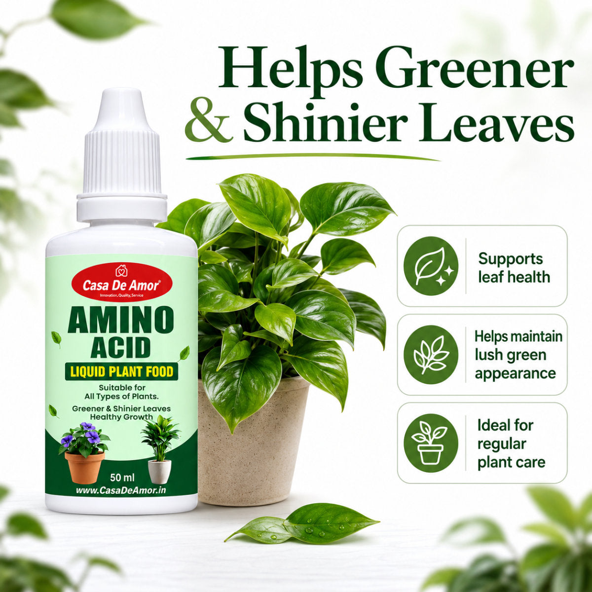 Casa De Amor Amino Acid Liquid Plant Fertilizer (100 ml) for Greener Leaves, Root Support, Vegetables & Flowering Plants