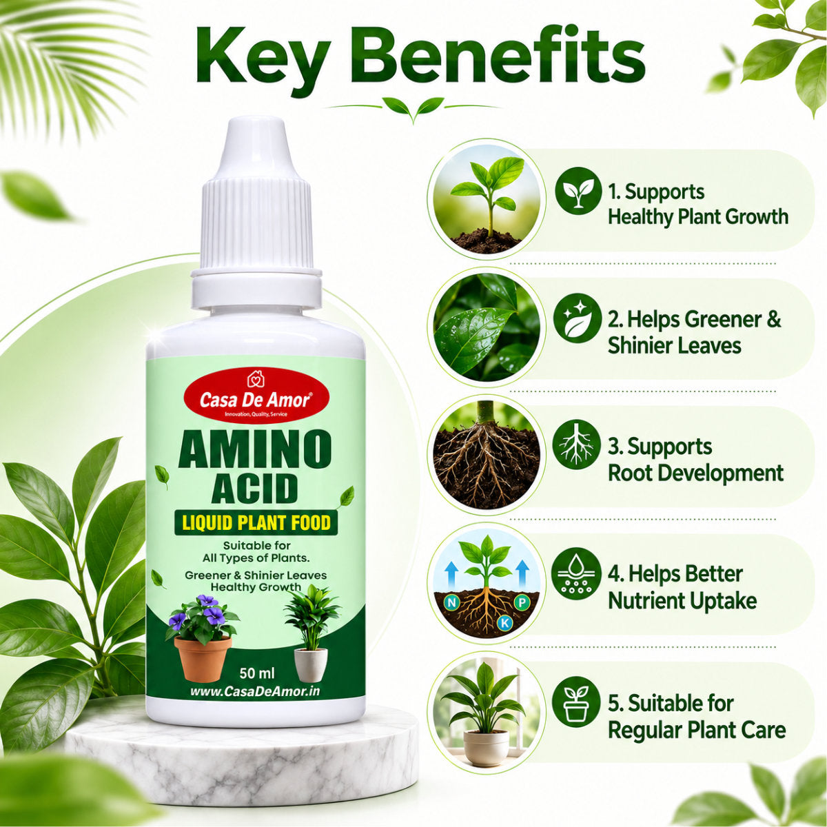 Casa De Amor Amino Acid Liquid Plant Fertilizer (100 ml) for Greener Leaves, Root Support, Vegetables & Flowering Plants