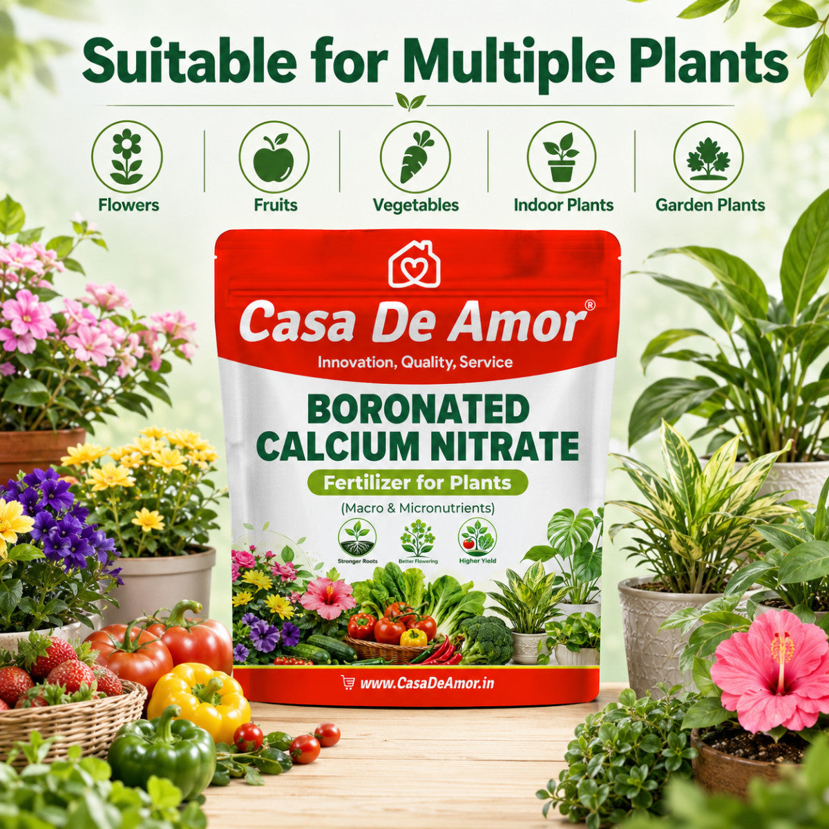 Casa De Amor Boronated Calcium Nitrate Fertilizer for Plants | 100% Water Soluble for Flowering, Fruiting, Vegetables & Garden Plants