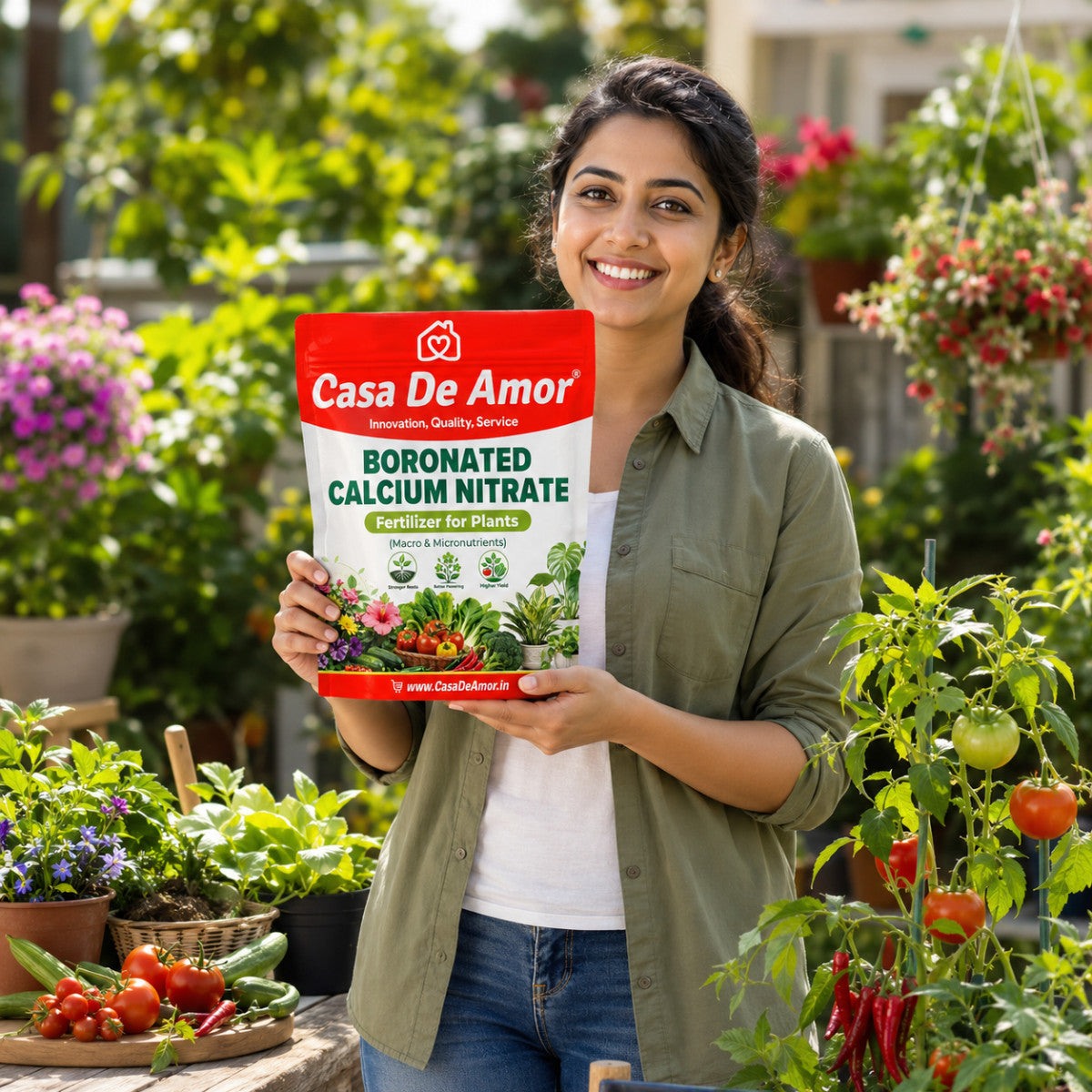 Casa De Amor Boronated Calcium Nitrate Fertilizer for Plants | 100% Water Soluble for Flowering, Fruiting, Vegetables & Garden Plants