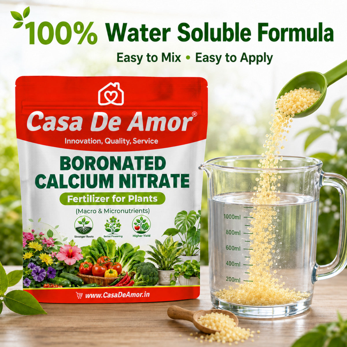 Casa De Amor Boronated Calcium Nitrate Fertilizer for Plants | 100% Water Soluble for Flowering, Fruiting, Vegetables & Garden Plants