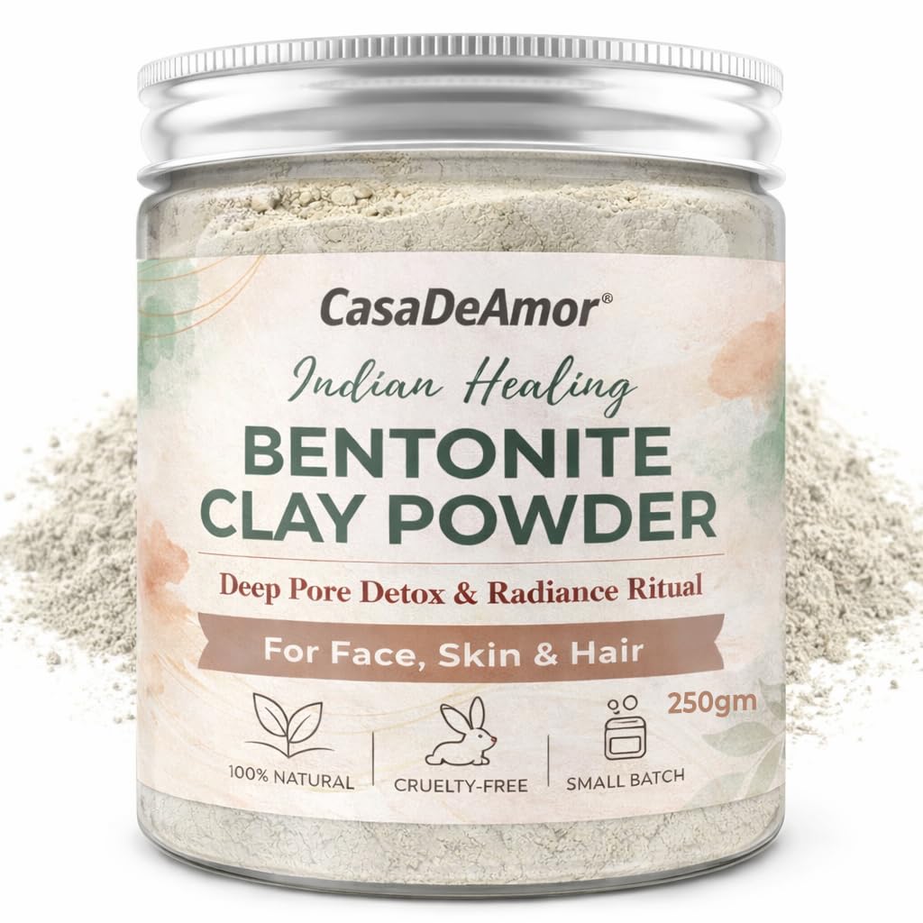 Casa De Amor Bentonite Clay Powder 250 gm, Natural Volcanic Clay for Face, Hair & Skin – Deep Cleansing & Detox Mask – Oil Control, Pore Purifying & Clear Skin Treatment