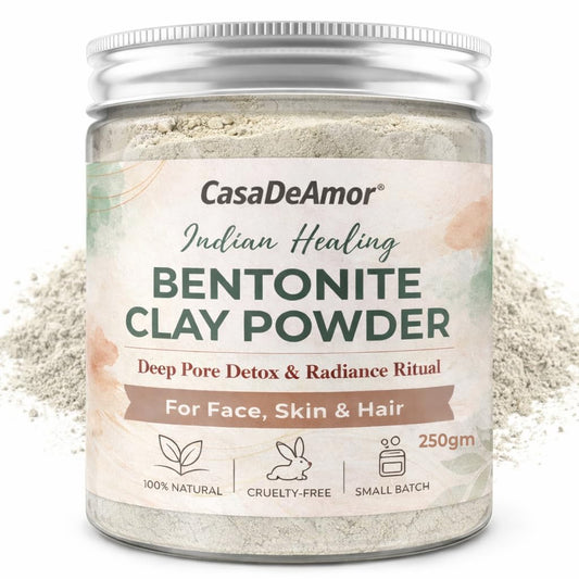 Casa De Amor Bentonite Clay Powder 250 gm, Natural Volcanic Clay for Face, Hair & Skin – Deep Cleansing & Detox Mask – Oil Control, Pore Purifying & Clear Skin Treatment
