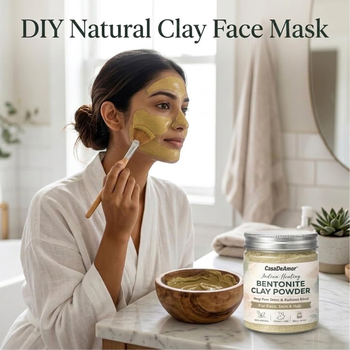 Casa De Amor Bentonite Clay Powder 250 gm, Natural Volcanic Clay for Face, Hair & Skin – Deep Cleansing & Detox Mask – Oil Control, Pore Purifying & Clear Skin Treatment