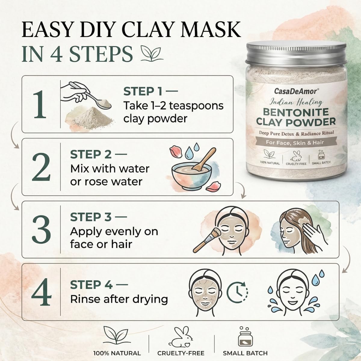 Casa De Amor Bentonite Clay Powder 250 gm, Natural Volcanic Clay for Face, Hair & Skin – Deep Cleansing & Detox Mask – Oil Control, Pore Purifying & Clear Skin Treatment